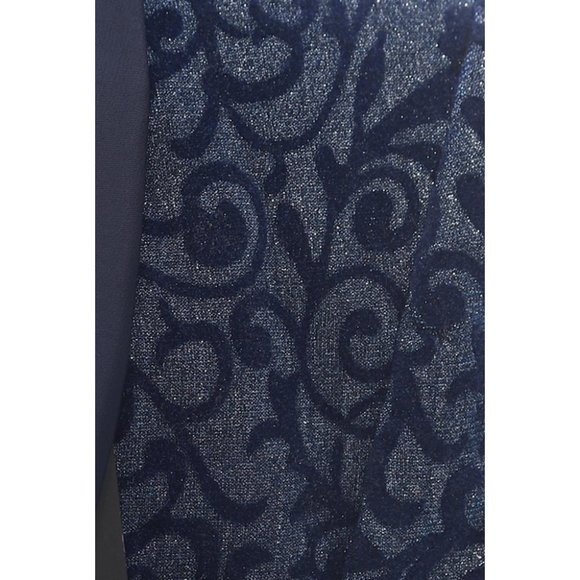 Derman Navy Floral Patterned Glittery Tuxedo - Picture 2 of 4